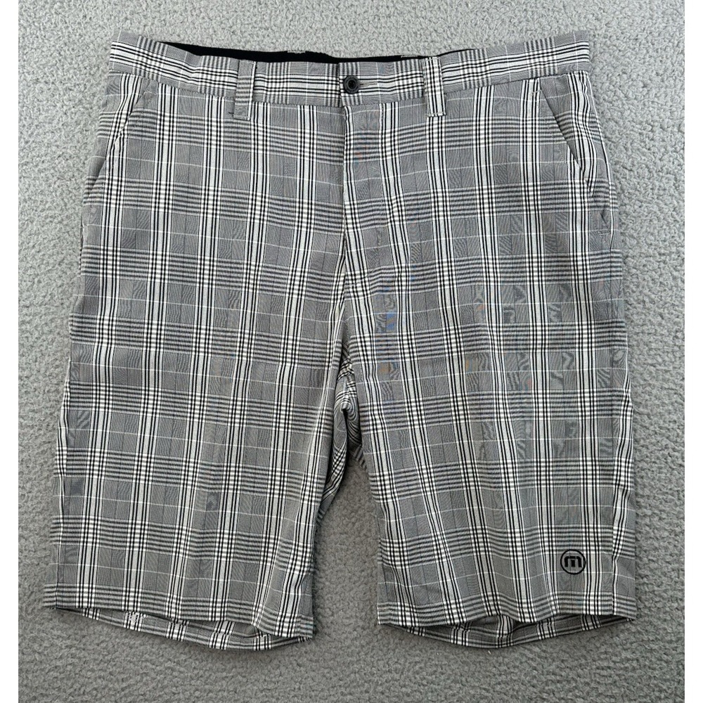 Travis Mathew Golf Shorts Mens 36 (37) Gray Plaid Performance Stretch Chino
